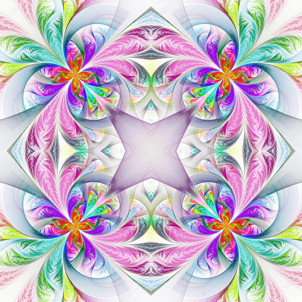 Symmetric multicolored fractal tracery. Collection - frosty patt