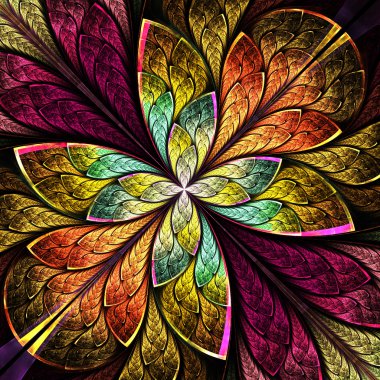 Simetrik çiçek desen vitray pencere stili. Yeşil,