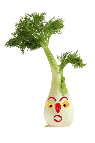 Funny face made of fennel, pepper and orange. A creative food co — Stock Photo, Image