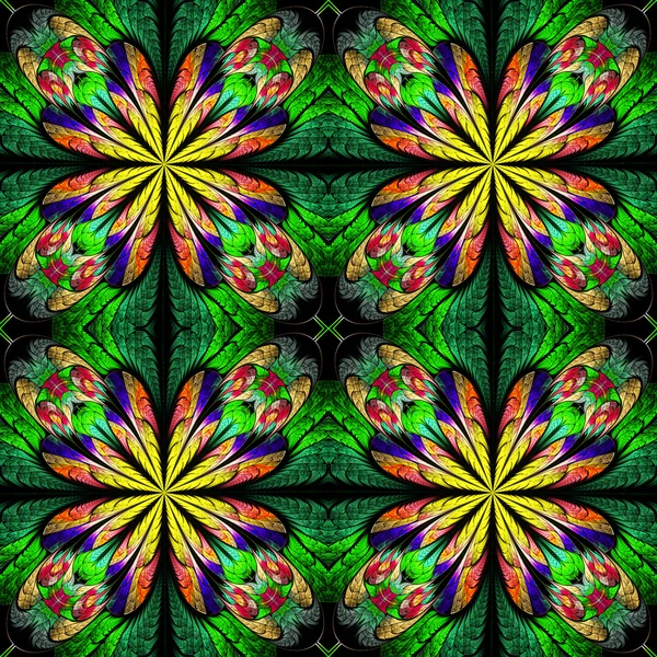 Symmetrical pattern in stained-glass window style. Green palette. Computer generated graphics. — Stock Photo, Image