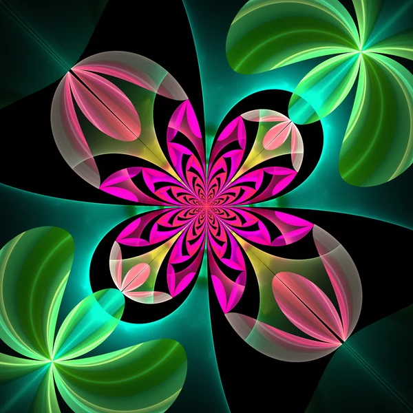 Symetryczne skośna płatki kwiatów. Zielony i pur — Zdjęcie stockowe