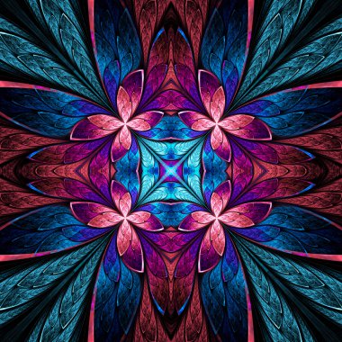 Vitray pencere stili blac üzerinde simetrik çiçek deseni