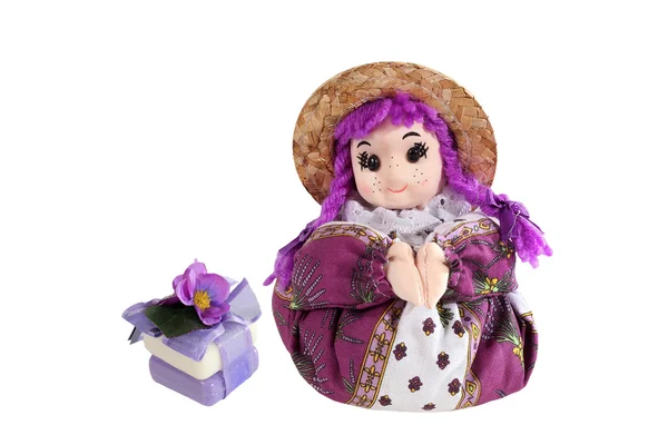 Herbs soap  and scented sachets Lavender  in the form of dolls f — Stock Photo, Image