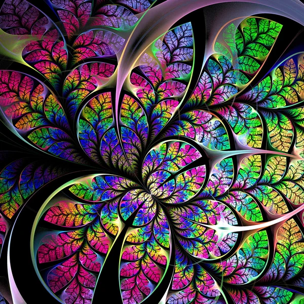 Multicolored fabulous fractal pattern. On black. Collection - tr — Stock Photo, Image