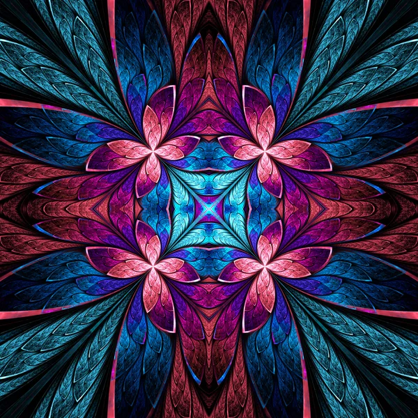 Vitray pencere stili blac üzerinde simetrik çiçek deseni — Stok fotoğraf