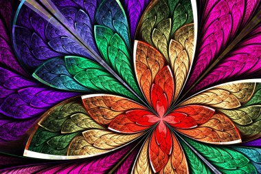 Güzel renkli fraktal çiçek vitray pencere St