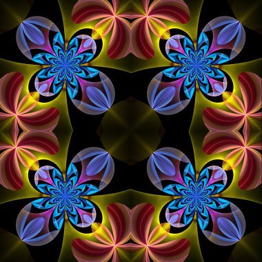 Çiçek yaprakları simetrik desen. Mavi ve kahverengi palet