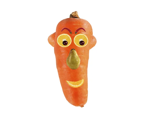 Creative food concept. Funny portrait made of carrot and fruits — Stock Photo, Image