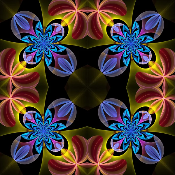 Patrón simétrico de los pétalos de flores. Paleta azul y marrón —  Fotos de Stock