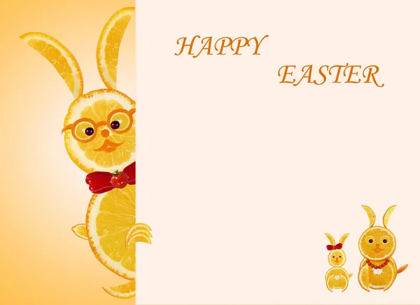 Kreatives Ernährungskonzept. kleine lustige gelbe Kaninchen mit Text hap — Stockfoto