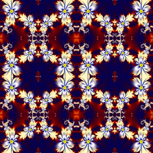 Kwiatki w fractal design. Niebieski, brązowy i biały palety. — Zdjęcie stockowe