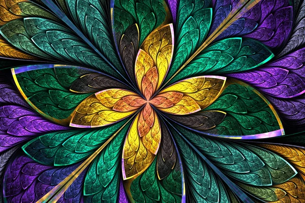 Multicolored fractal flower or butterfly in stained-glass window — Stock Photo, Image