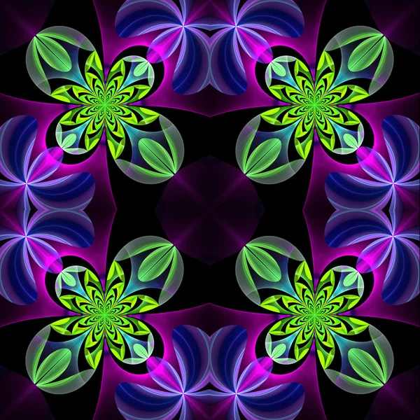 Symmetrisch patroon van de bloemblaadjes. Groen en violet palet — Stockfoto