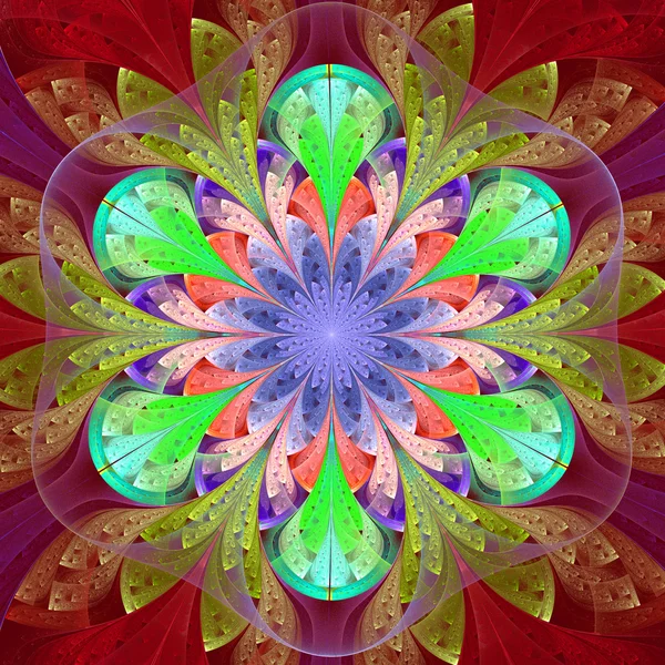 Symmetrisch patroon in glasraam stijl. Groen, blauw, — Stockfoto