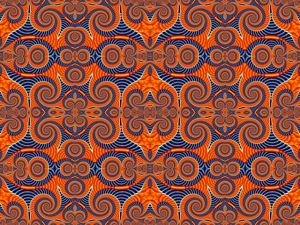 Symmetrical Pattern from Spiral fractal. Blue and orange palette