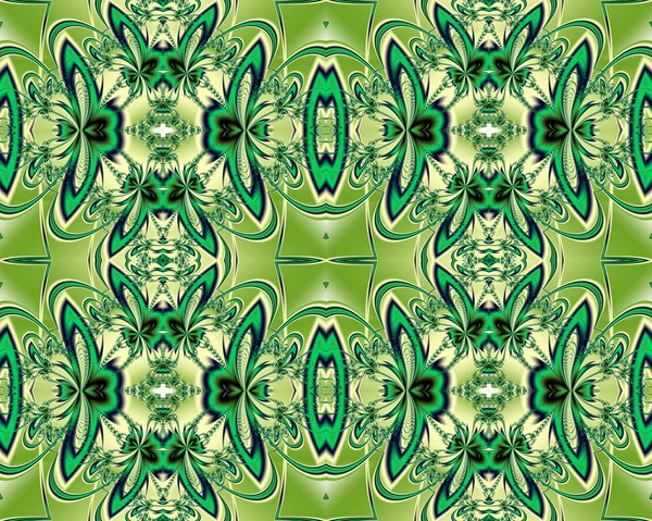 Patrón de flores en diseño fractal. Paleta verde y beige. Compu —  Fotos de Stock