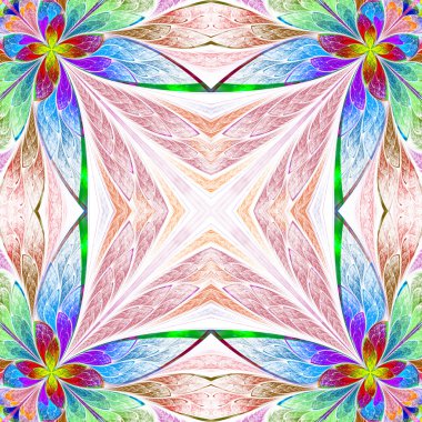 Vitray pencere simetrik çok renkli çiçek deseni 