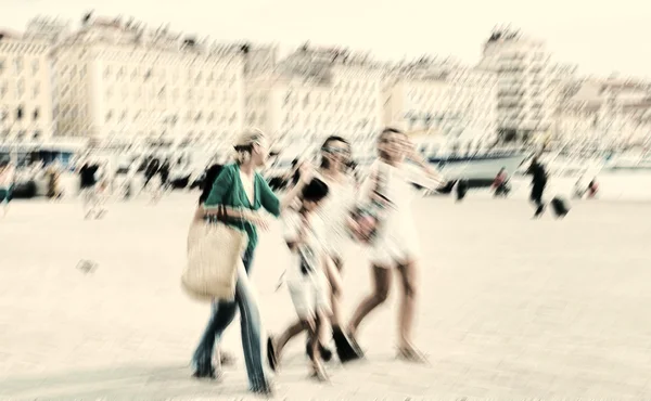 Abstrakt background. Marseilles, Old port (Vieux-Port) with peop — Stock Photo, Image