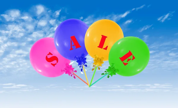 Grupo voador de balões, conceito de mensagem de venda para loja — Fotografia de Stock