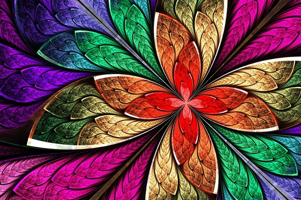 Beautiful multicolored fractal flower in stained glass window st — Stock Photo, Image