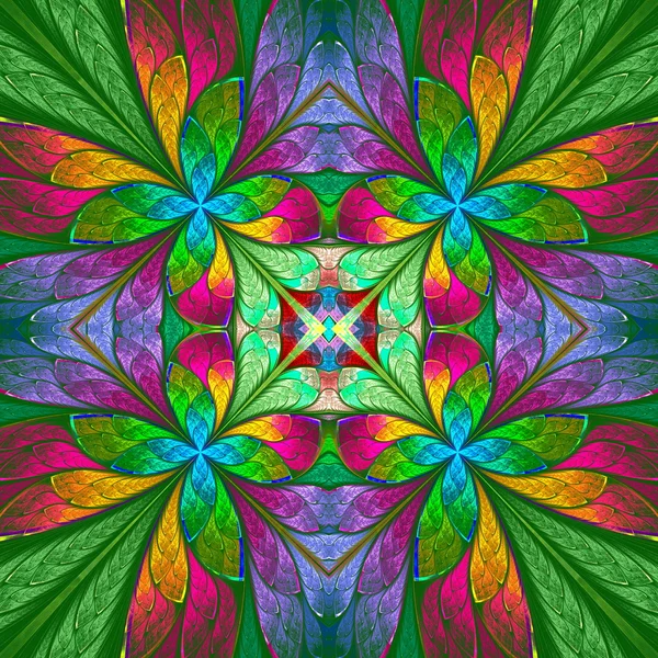 Vitray pencere simetrik çok renkli çiçek deseni — Stok fotoğraf