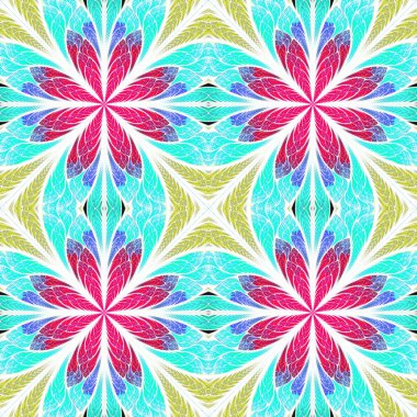 Simetrik fraktal desende vitray pencere stili. Pembe,