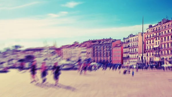 Abstrakt background. Marseilles, Old port (Vieux-Port) with peop