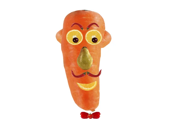 Δημιουργική τροφίμων έννοια. Αστεία πορτρέτο από καρότο και φρούτα — Φωτογραφία Αρχείου