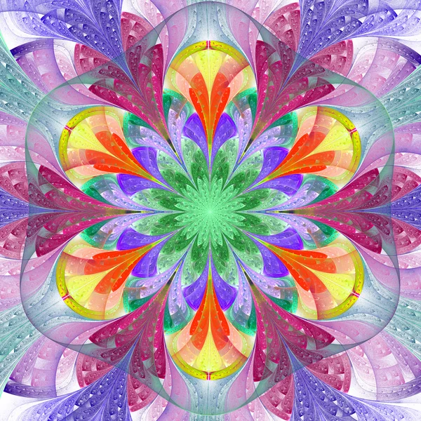 Symmetrisches Muster im Glasfenster-Stil. blau, lila, — Stockfoto