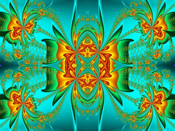 Kwiatki w fractal design. Paleta pomarańczowy i zielony. Komp — Zdjęcie stockowe