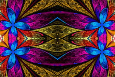 Vitray pencere stili blac üzerinde simetrik çiçek deseni