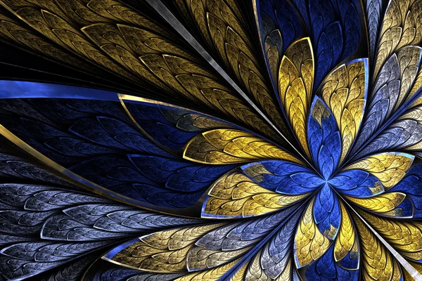 Fractal flower or butterfly in stained-glass window style on bla — Stock Photo, Image