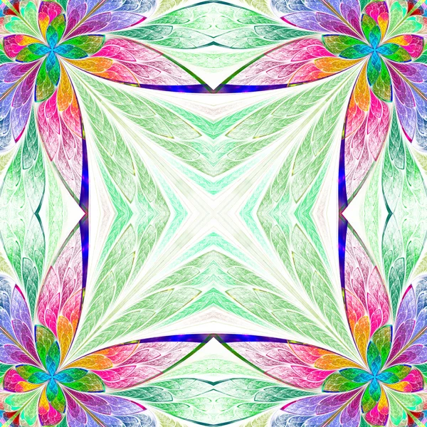 Vitray pencere simetrik çok renkli çiçek deseni 