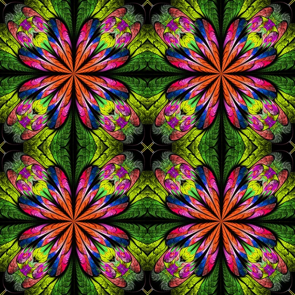Veelkleurige symmetrisch patroon in glasraam stijl. — Stockfoto