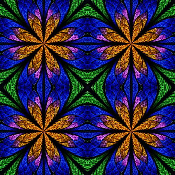Symmetrical fractal pattern in stained-glass window style. Green — Stock Photo, Image