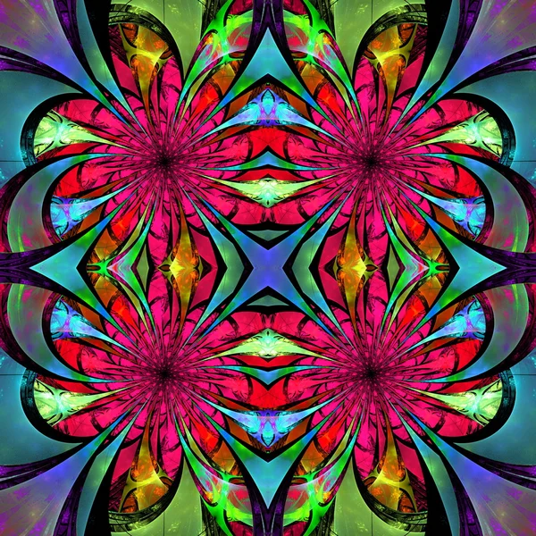 Mönster från fractal blommor. Blått, grönt och rosa palett. Frac — Stockfoto