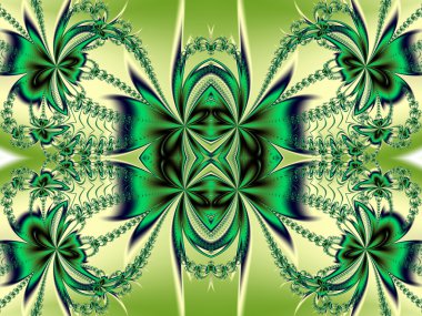 Fraktal tasarım çiçek deseni. Yeşil ve bej palet. Compu