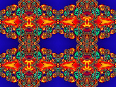 Fraktal tasarım çiçek deseni. Turuncu ve mavi palet. Artwo