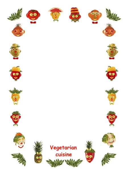 Cuisine végétarienne. Différents visages, à base de légumes et de fruits — Photo