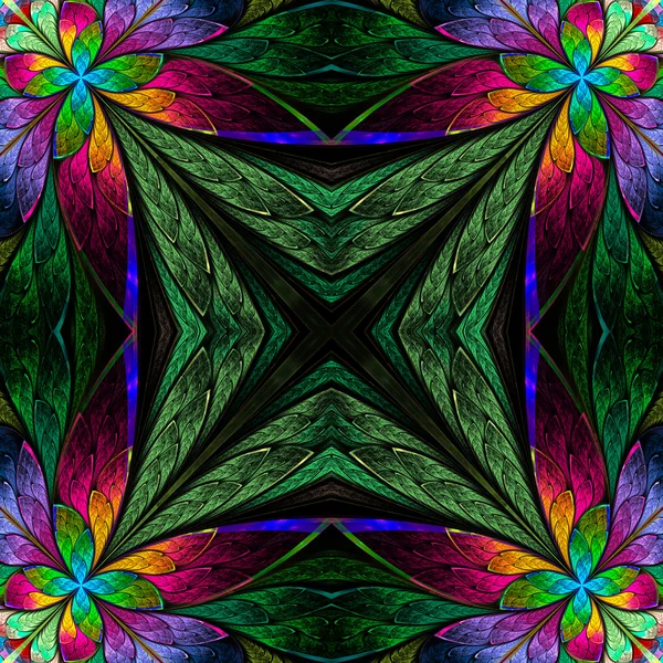 Συμμετρική πολύχρωμο λουλούδι μοτίβο στο βιτρό — Φωτογραφία Αρχείου