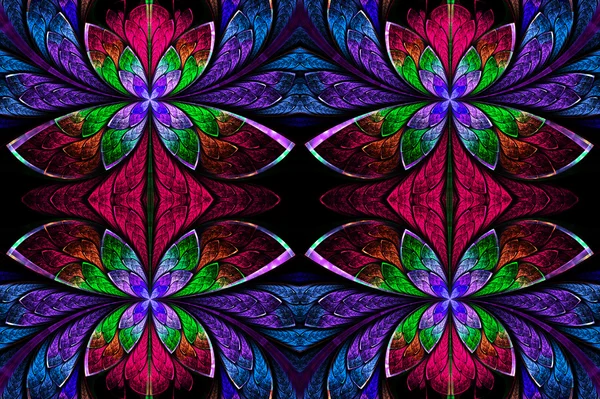 여러 가지 빛깔된 대칭 패턴 스테인드 유리 창 스타일. — 스톡 사진