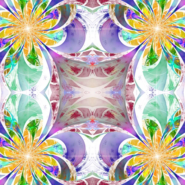 Patrón de flores fractales. Paleta púrpura, azul y amarillo. F — Foto de Stock