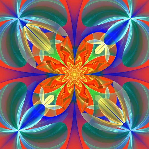 Padrão simétrico das pétalas de flores. Azul e laranja palett — Fotografia de Stock