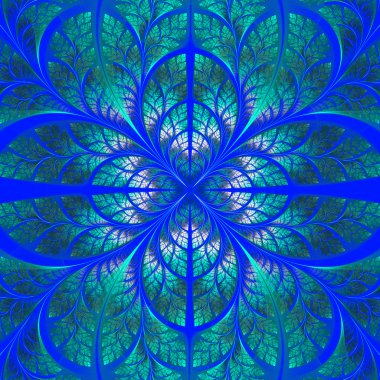 Mavi ve yeşil yaprakların simetrik desen. Koleksiyonu 