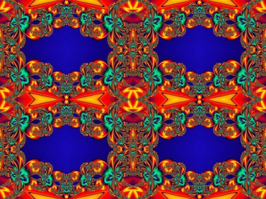 Fraktal tasarım çiçek deseni. Turuncu ve mavi palet. Artwo