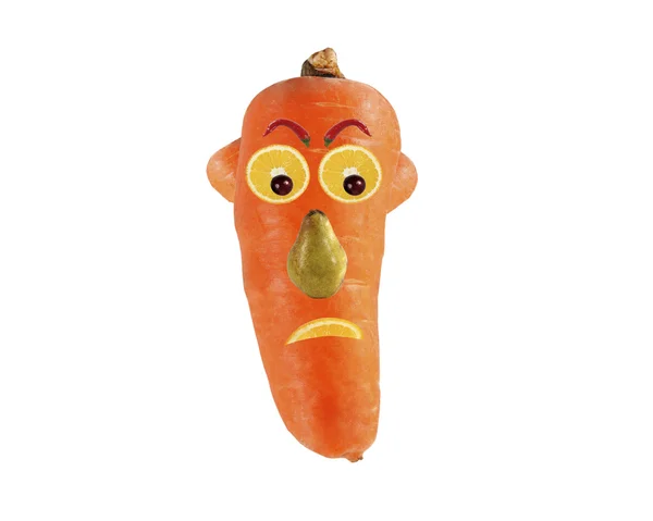 Creative food concept. Funny portrait made of carrot and fruits — Stock Photo, Image