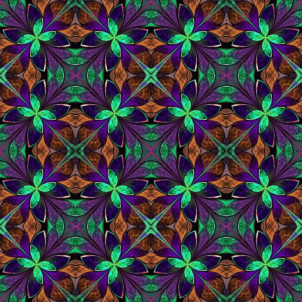 Разноцветный симметричный фрактальный рисунок в витраже — стоковое фото