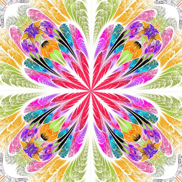 Multicolored symmetrical fractal flower in stained-glass window — Stock Photo, Image