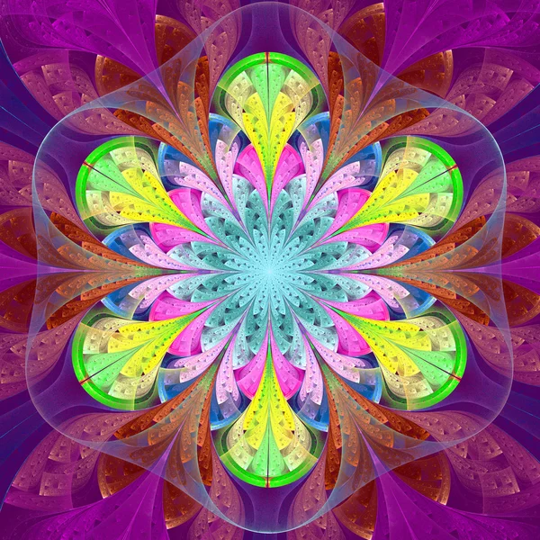 Symmetrisch patroon in glasraam stijl. Roze, blauw, p — Stockfoto