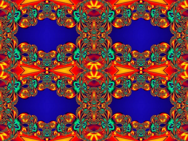 Bloemenpatroon in fractal ontwerp. Oranje en blauw palet. Artwo — Stockfoto